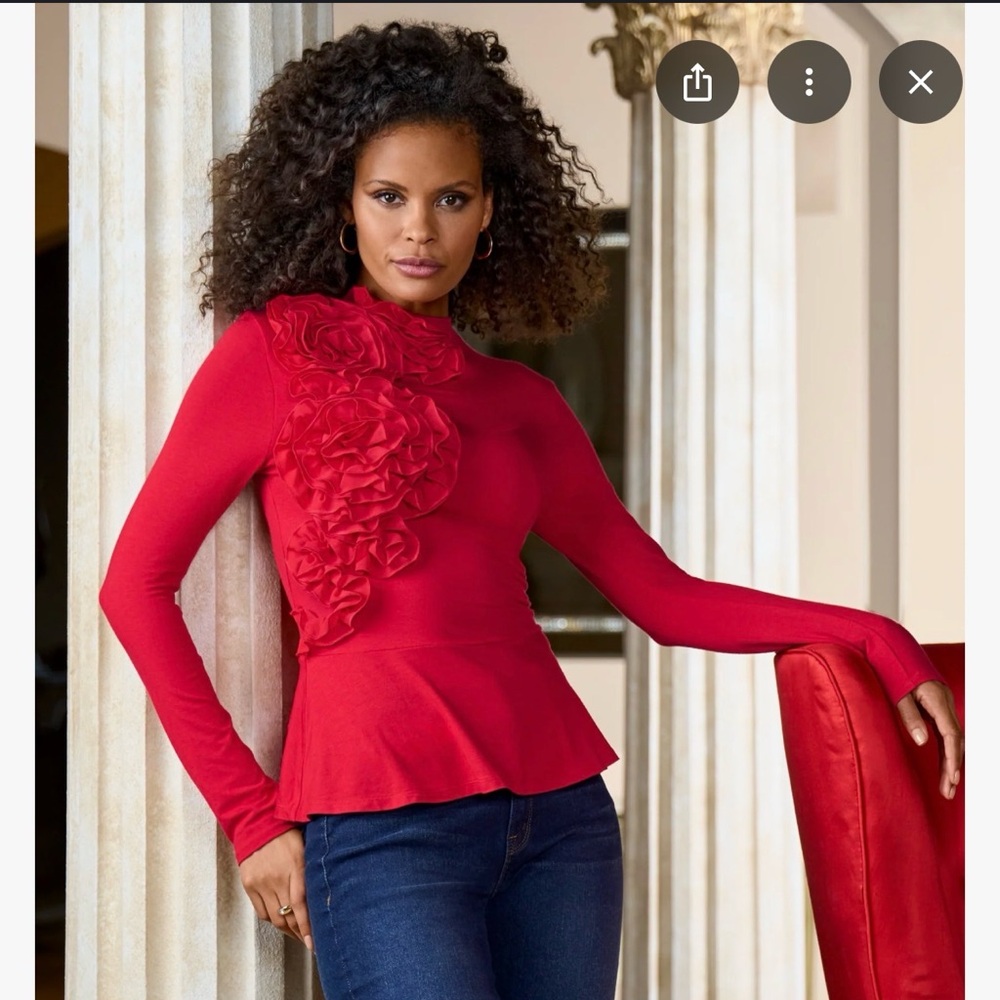 Boston Proper Vibrant Red Floral Blouse